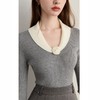 馥迦法式灰色花朵翻领针织衫 ｜ 白玫瑰点缀，诠释法式浪漫，优雅高级！ 商品缩略图3