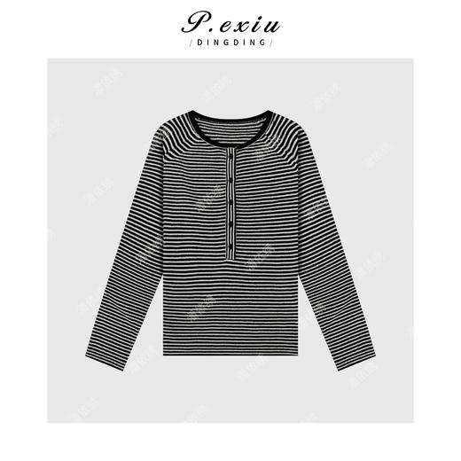 04-1潘依绣丁丁宠粉人丝圈圈纱肌理感条纹半开领针织上衣ZZ0722 商品图1