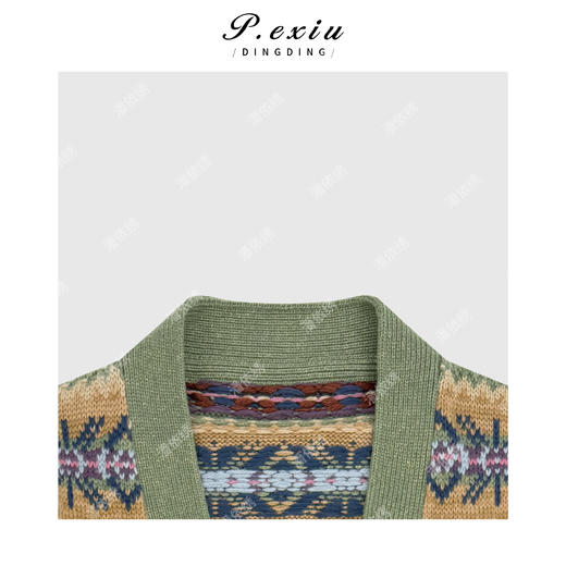 A008潘依绣丁丁宠粉羊毛费尔岛重工撞色提花慵懒V领长袖针织开衫Q99864 商品图2