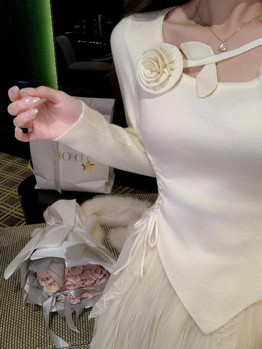 张心子【纯欲悸动】不规则抽绳针织衫法式甜美上衣 U2602023 商品图6