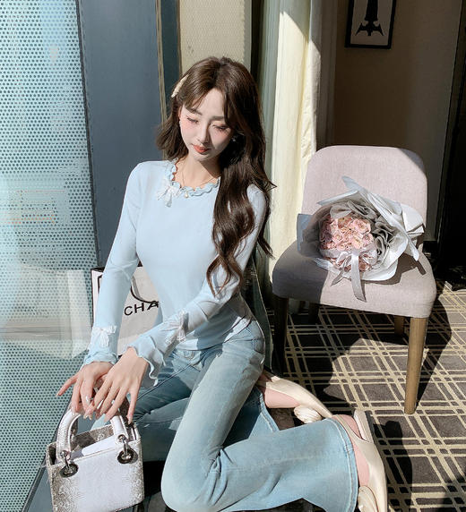 张心子【许妍日记】双层木耳花边柔软舒适上衣 U2602012 商品图9