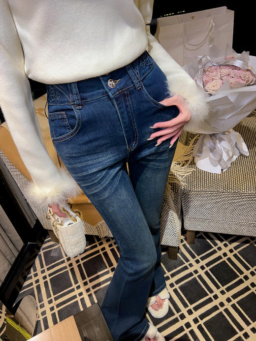 张心子【日常裤王】百搭高腰显比例显高双扣牛仔裤裤子 U2602029 商品图13