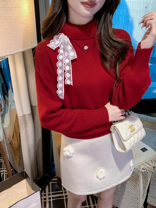 张心子【冬日好搭子】高腰小众立体花毛呢半身裙 U2602032 商品图12