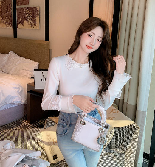 张心子【许妍日记】双层木耳花边柔软舒适上衣 U2602012 商品图3