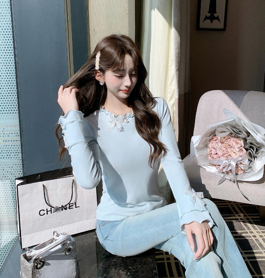 张心子【许妍日记】双层木耳花边柔软舒适上衣 U2602012 商品图10