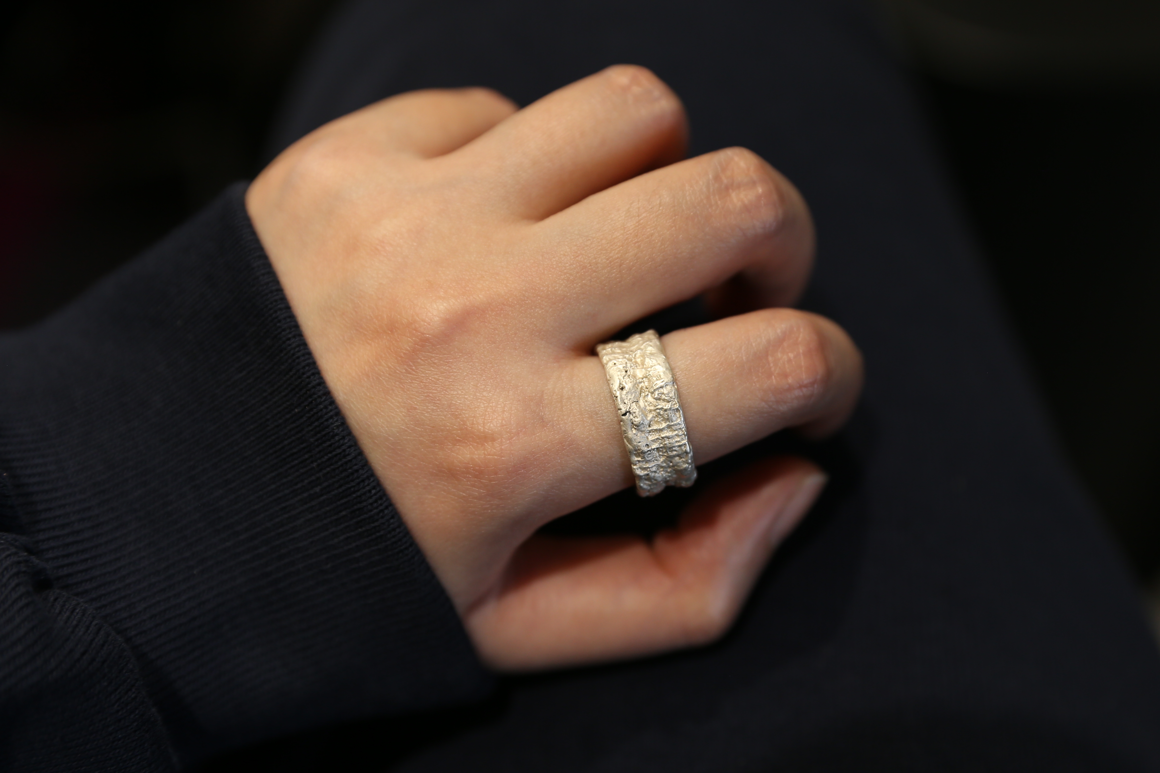 CHEZ BOQUE 覆盖系列原创手工925银织物肌理戒指《牛仔》