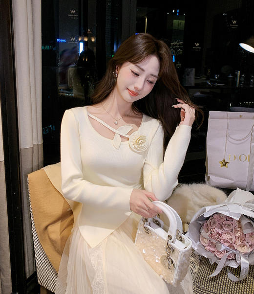 张心子【纯欲悸动】不规则抽绳针织衫法式甜美上衣 U2602023 商品图12