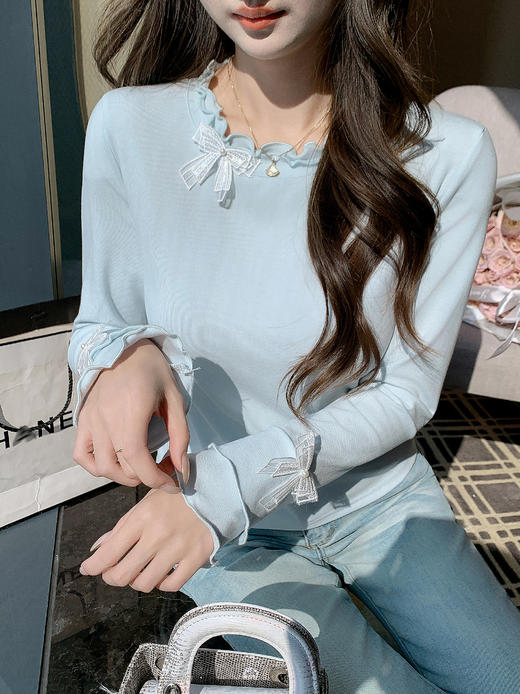 张心子【许妍日记】双层木耳花边柔软舒适上衣 U2602012 商品图4