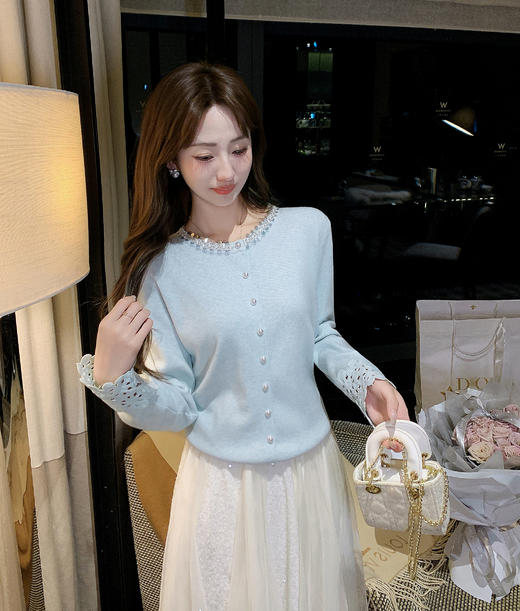张心子【miu系千金】miu系减龄少女镂空手袖亮片开衫上衣 U2602021 商品图10