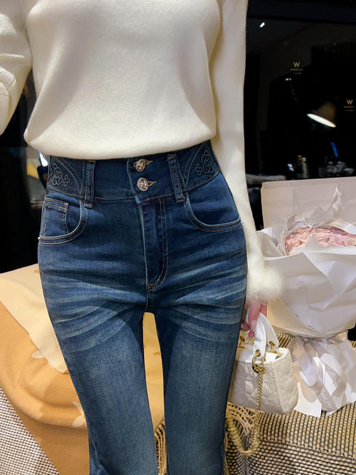 张心子【日常裤王】百搭高腰显比例显高双扣牛仔裤裤子 U2602029 商品图14