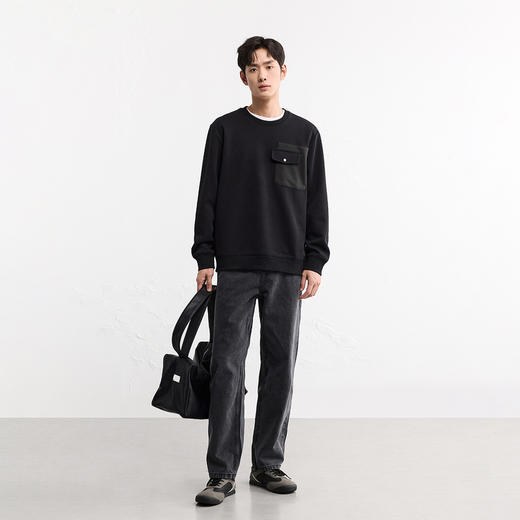 GXG男装秋季时尚撞色口袋设计潮流运动休闲男式圆领宽松卫衣K&C 商品图7