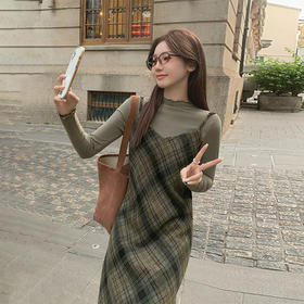 西遇格纹吊带连衣裙女2026年春季新款温柔风复古设计感别致吊带裙SS060096