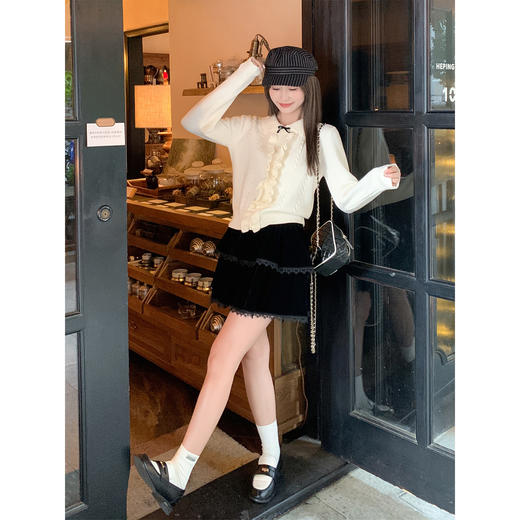 <曾小咸推荐>韩系娃娃领荷叶边针织衫女 商品图3