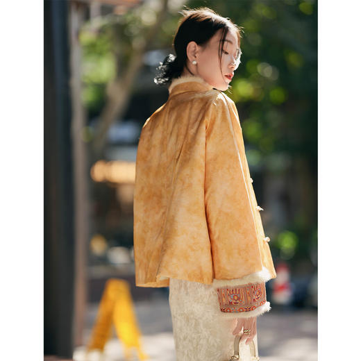 丁摩 新中式国风桑蚕丝国风盘扣加厚棉服XZ698-B 商品图3