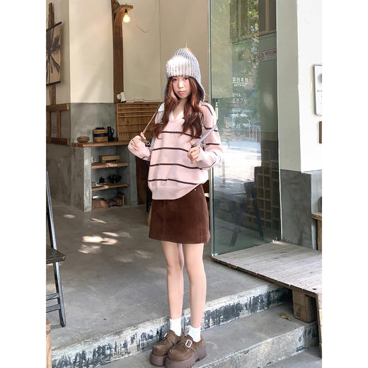 <曾小咸推荐>3.7现货秒杀 ！微信超特价！韩系条纹翻领毛衣 日常189.99 立减100 秒杀89.99！！ 商品图1