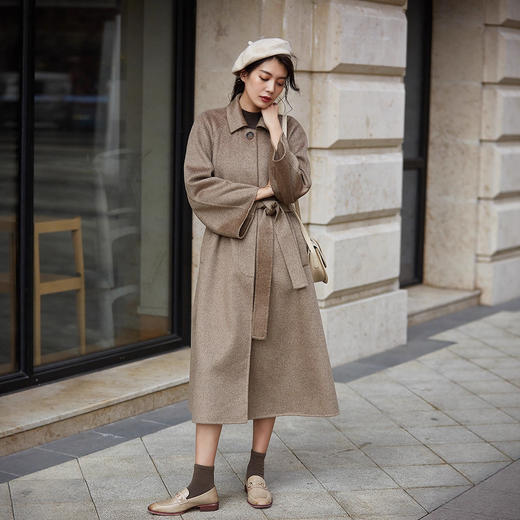 丁摩 水波纹长款大衣女羊毛羊绒毛呢外套8513 商品图2