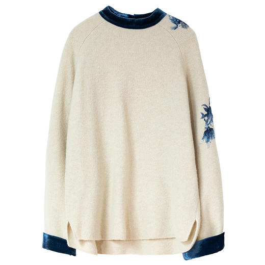 牧衣游原创 刺绣羊毛牛绒混织毛织毛衣柔软舒适拼接套头衫 方野 商品图4