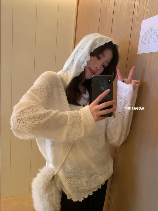 老米优品🎈3-5天。软乎乎仙女衣~!《重工钩花连帽水溶蕾丝衫》过渡季本命温柔衫！宽松版型，慵懒垂感好，谁穿谁显瘦！CY260119A 商品图6