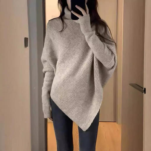 丁摩高领不规则小众100羊毛设计感毛衣女秋冬韩版宽松慵懒软糯上衣ALW2431 商品图0