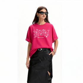 IDEVERRAY春季设计感女装纯棉字母T恤落肩袖宽松短袖圆领印花上衣