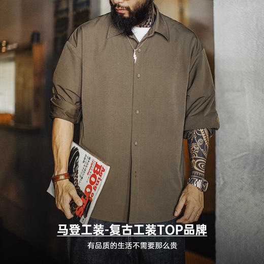 马登工装美式复古猎装衬衫外套肘部拼接翻领正肩长袖薄款衬衣男春 商品图4