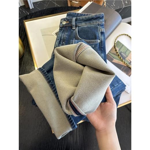 雀说超带派！buling烫钻一体绒直筒牛仔裤女秋冬新款保暖植绒阔腿裤女ALW25120405 商品图2