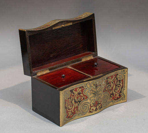 独角鹿西洋古董1850-1870年代法国拿破仑三世时期出品古典卷叶纹饰布勒镶嵌实木茶叶盒 商品图6