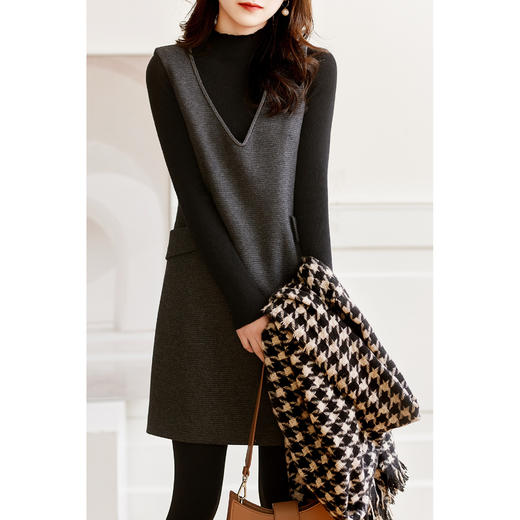 丁摩 针织背心连衣裙法式复古毛呢裙D0464 商品图0