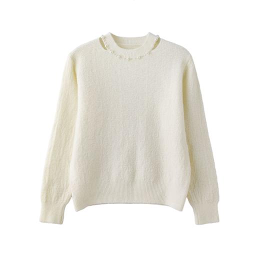 丁摩新款高级感宽松针织打底衫上衣法式钉珠软糯慵懒风毛衣女ALW2101 商品图4