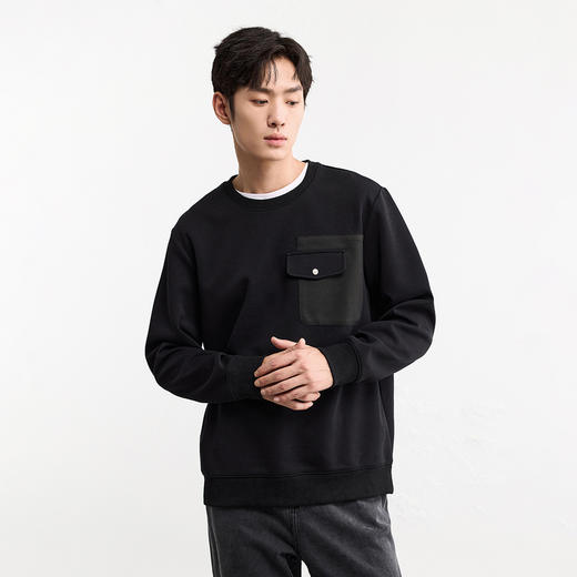 GXG男装秋季时尚撞色口袋设计潮流运动休闲男式圆领宽松卫衣K&C 商品图5
