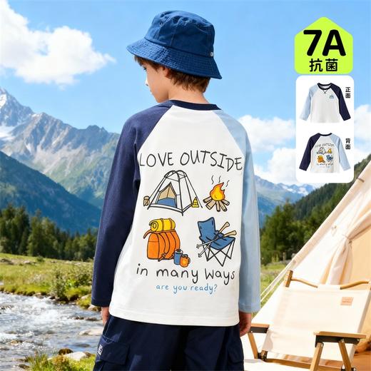 贝贝怡26春秋新款男童插肩袖上衣中大童运动休闲T恤ZB1FS004 商品图1