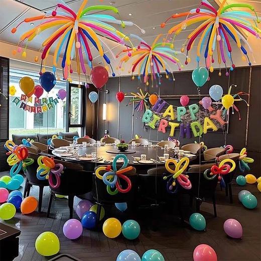 （90只+赠打气筒）多巴胺烟花气球编织加厚儿童炸火花长条生日派对造型魔术装饰布置 商品图1