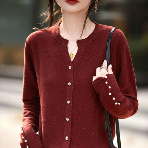 丁摩 法式高级感纯羊毛针织开衫女短外套闪亮毛衫上衣PY-5182 商品图2