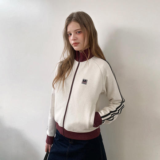 714street美式复古花纱撞色开衫2026春季新款潮牌插肩高领卫衣女 商品图5