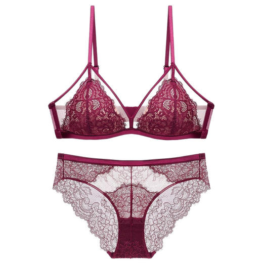 【本命年！法式蕾丝聚拢内衣套装】 女大胸显小超薄款无钢圈固定杯性感纯欲文胸 本命年红色性感内衣套装 商品图4