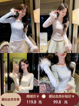 张心子【冬的诗篇】圆领仙气满天星羽毛手袖上衣 U2511070