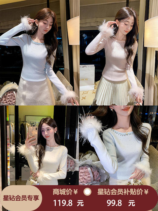 张心子【冬的诗篇】圆领仙气满天星羽毛手袖上衣 U2511070 商品图0