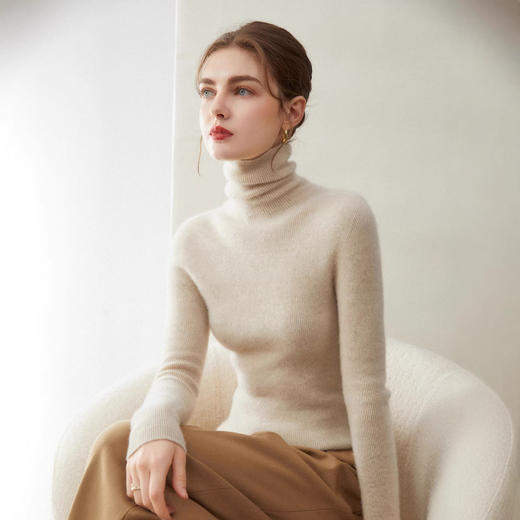 「高货qj」全新升级【铂金会员514/天猫689/差价175】(15936)洛诗琳无缝一体修身羊绒衫202冬季新款纯色堆堆领针织毛衣 商品图3