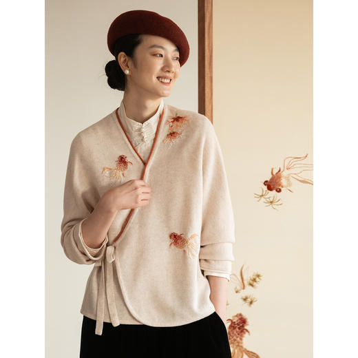 牧衣游原创 羊绒混织手工刺绣毛织外套软糯轻盈系带开衫 好时节 商品图2