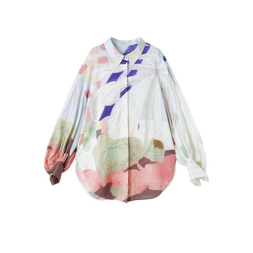 谜底大廓形衬衣长袖2026春季新品粉彩调定位印花衬衫女261MC0255 商品图4