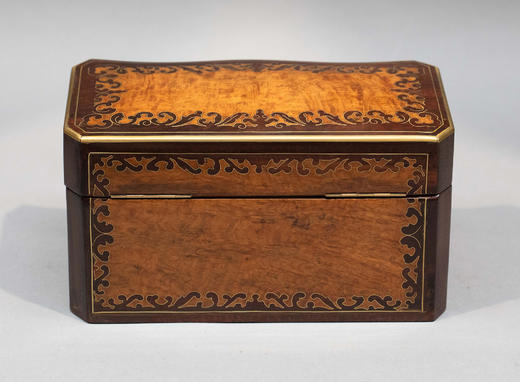 独角鹿西洋古董1850-1870年代法国拿破仑三世时期出品波浪纹饰布勒镶嵌实木茶叶盒 商品图3