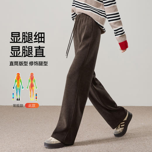 【两个裤长！厚绒长腿裤】逸阳冬新品加绒加厚高腰垂感针织窄版阔腿糯米裤0763A 商品图11
