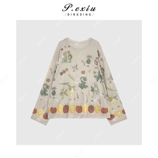 04-1潘依绣丁丁宠粉抽象蔬菜女孩针织圆领T恤Q45169 商品图1