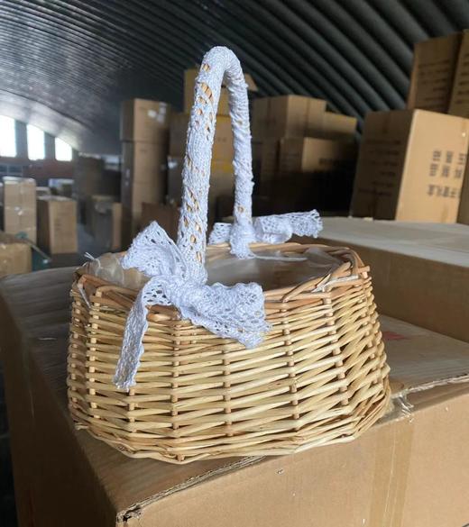 柳编椭圆蕾丝把手花篮/蕾丝篮 商品图1