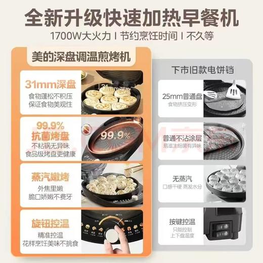【金皇会员145金币专享】美的（Midea）电饼铛 电饼档 家用双面加热煎烤机烙饼专用锅 加大加深三明治机早餐机大尺寸烤肉抗菌电煎锅30J58 商品图2