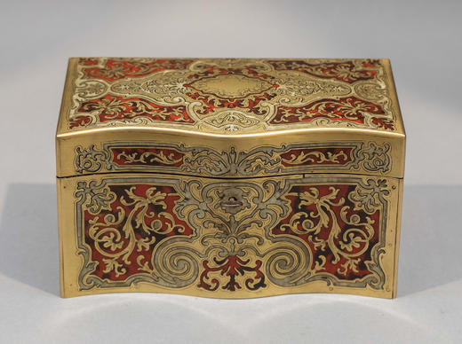 独角鹿西洋古董1850-1870年代法国拿破仑三世时期出品古典卷叶纹饰布勒镶嵌实木茶叶盒 商品图2