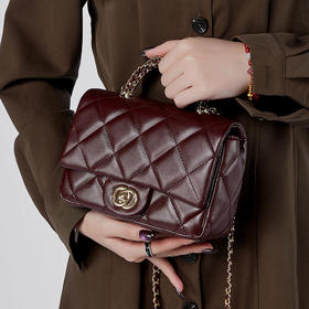 雀说 小香风金属链条菱格手提包百搭单肩斜挎中古女包2901