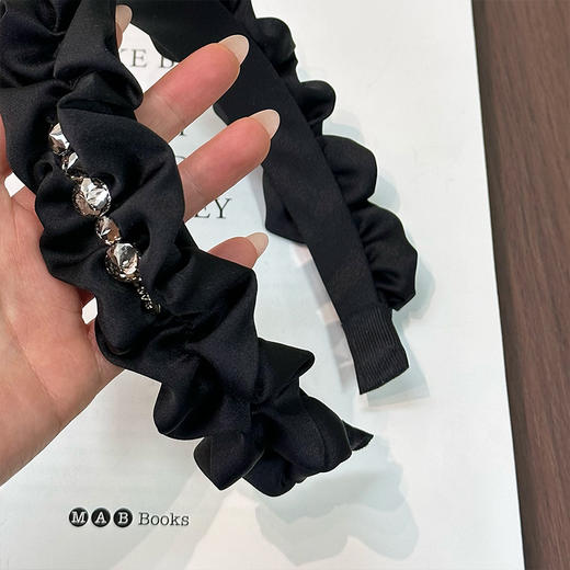 黑色木耳边头箍高颅顶褶皱发箍宽边新款高级感发捆头饰发箍-纪念日百货门店同款168643860 商品图4