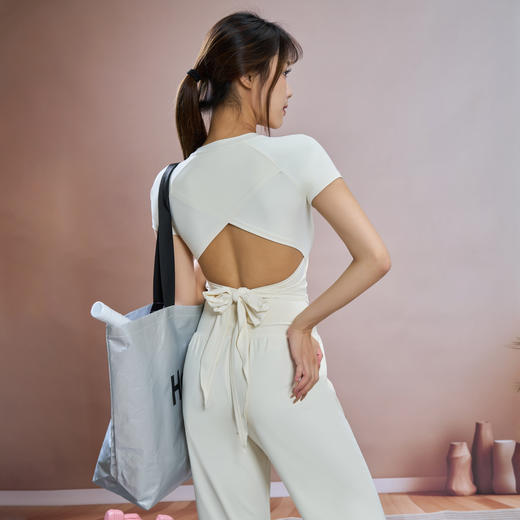 【限时秒】YOGACODE【火树银花系列】瑜伽短袖带胸垫镂空美背瑜伽服女紧身显瘦运动t恤DWY116001 商品图2