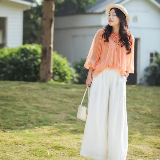 【林栖设计小店】手工钩花|桑蚕丝镂空肌理轻盈透气2026春新款多色真丝衫1961127 商品图0